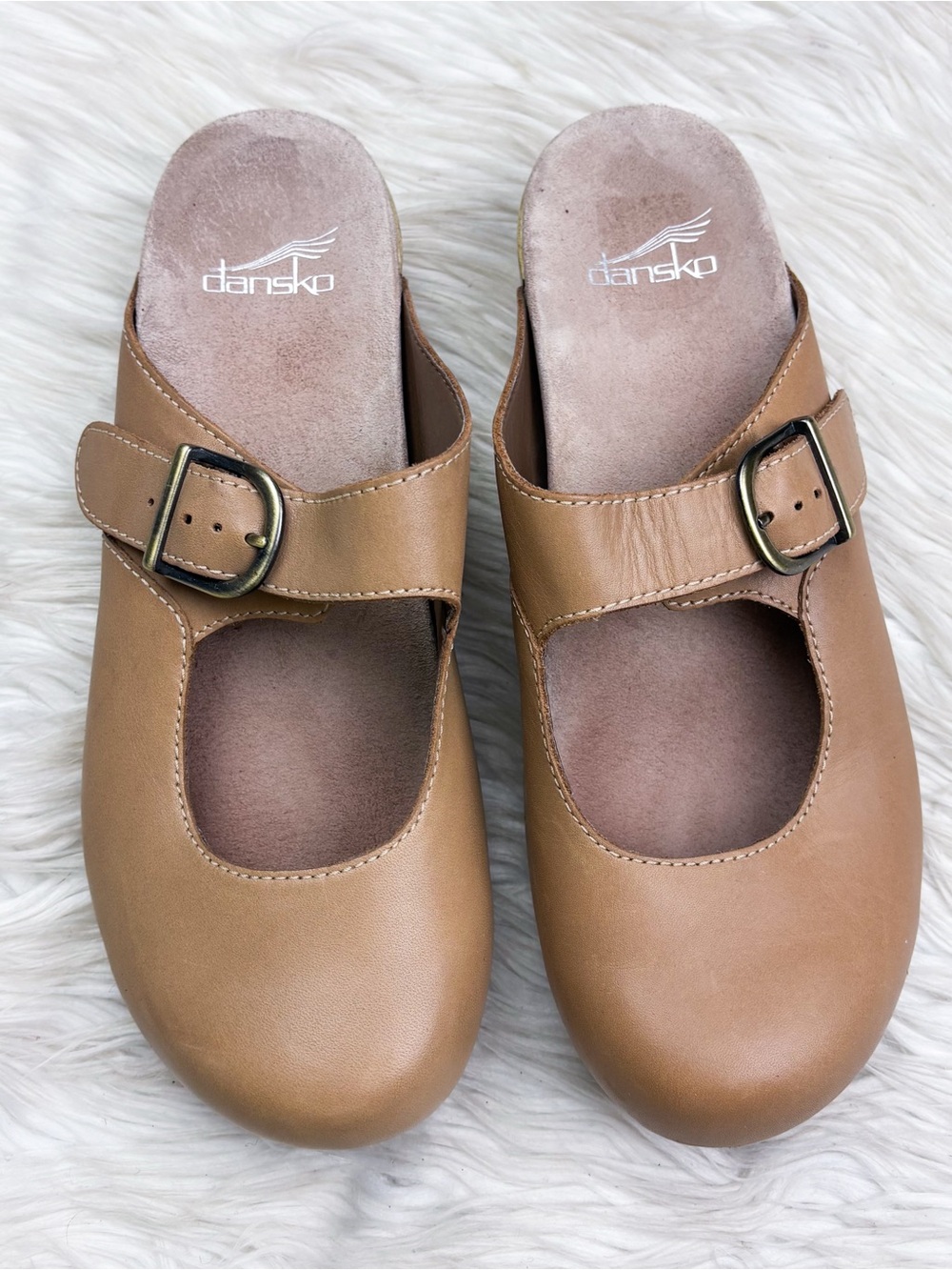 Dansko Martina Mule Mary Jane Slide Clog Beige Leather Orthopedic Arch Support 9 - Picture 4 of 11